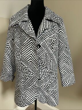 Multiples Black & White Geometric Pea Coat
